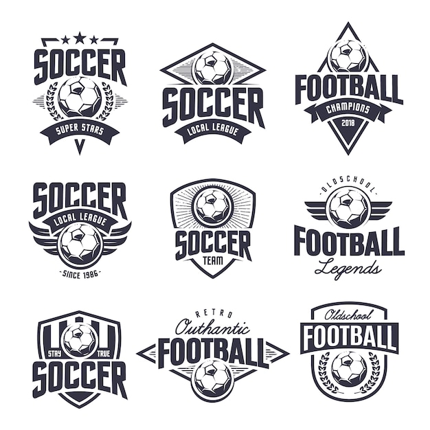 European football classic emblems vector set.