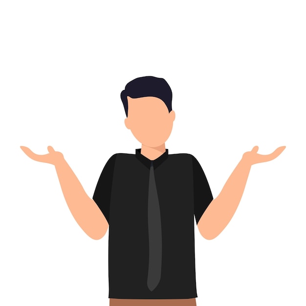European man with black hair and black shirt with tie, shrug. I don't know. Oops! Sorry! Vector
