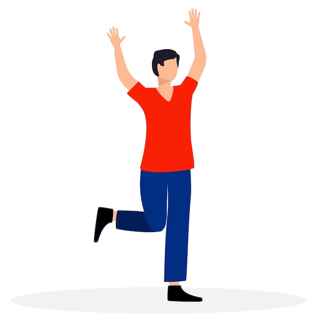 European man with hand up. Happy and fun man. Vector illustration.