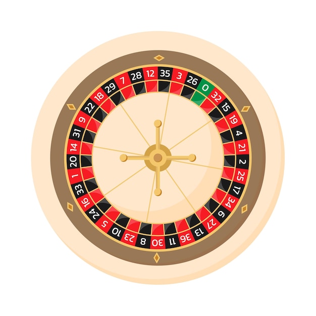 Illustrazione vettoriale di stile piatto del casinò online della ruota della roulette europea isolata su sfondo bianco