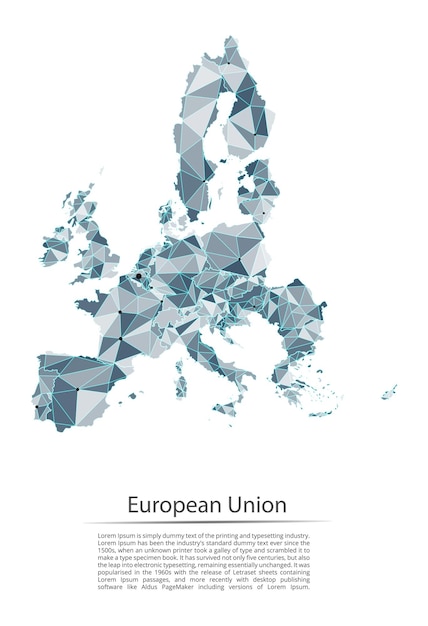 European union communication network map vector low poly image of a global map with lights in the form