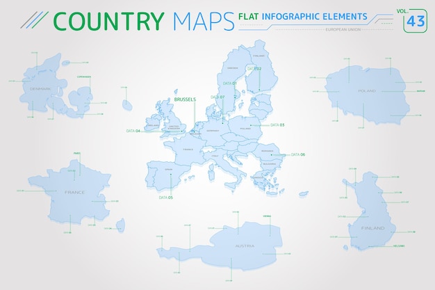 Европейский союз дания франция финляндия польша и австрия векторные карты