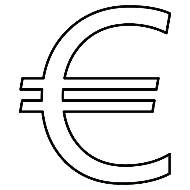 Vettore vista frontale del contorno del segno di valuta euro eur dell'unione europea isolata su sfondo bianco valuta della banca centrale europea clipart