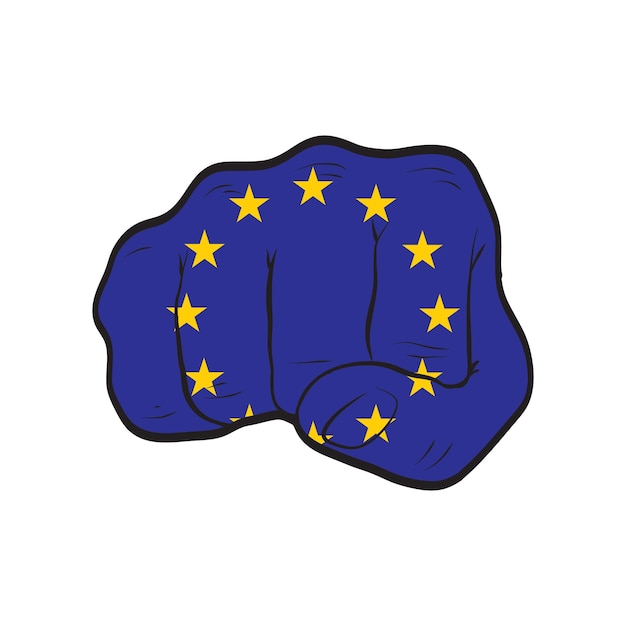Флаг Европейского союза на сжатом кулаке Концепция протеста силы силы