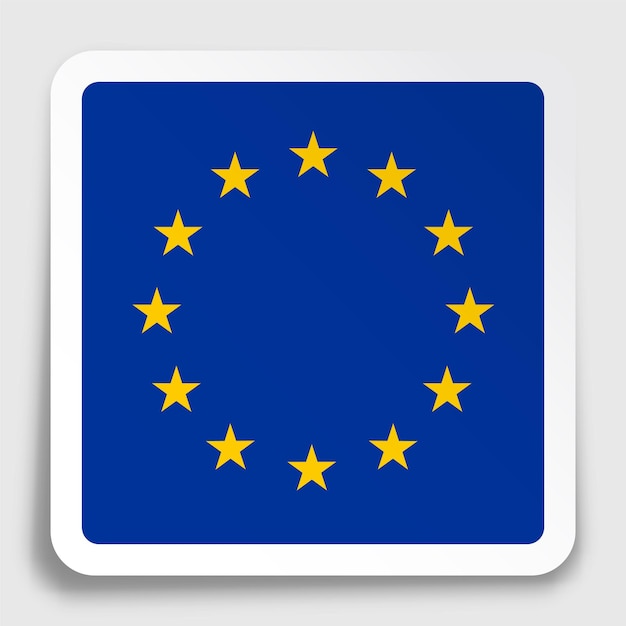european union flag icon on paper square sticker with shadow button for mobile application or web