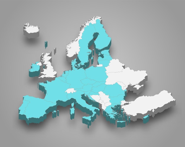 Vector european union location within europe 3d map