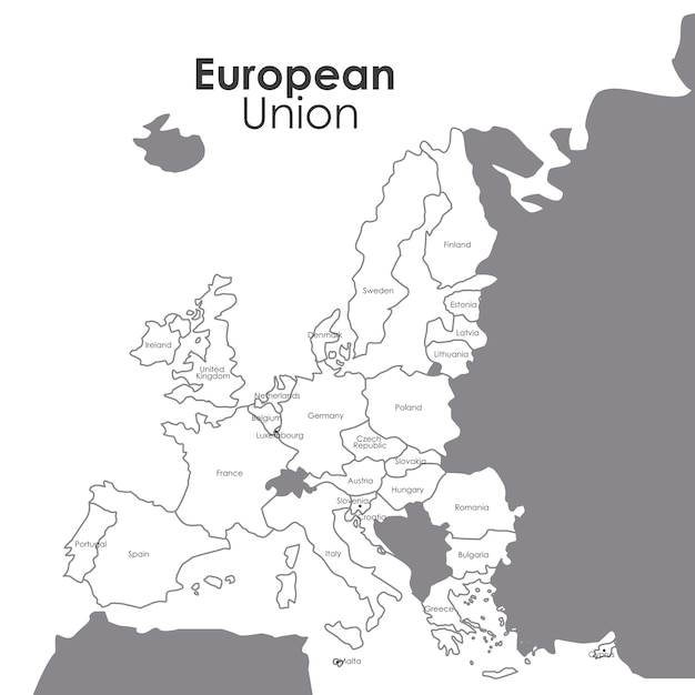 ヨーロッパ連合の地図アイコン。ヨーロッパの国家と政府のテーマ。シルエットデザイン。ベクトル図