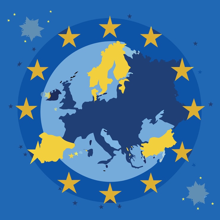 Vector europese economische ruimte eer europese unie vlag en kaart van europa vector achtergrond