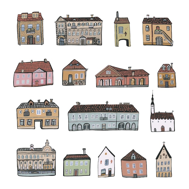 Europese huisjes vector illustraties set