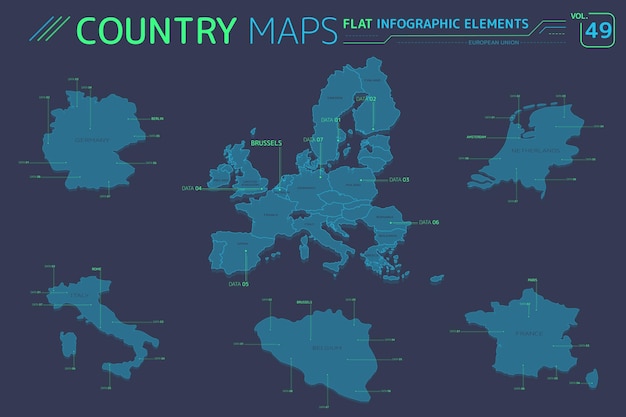 Europese unie belgië frankrijk duitsland italië en nederland vectorkaarten