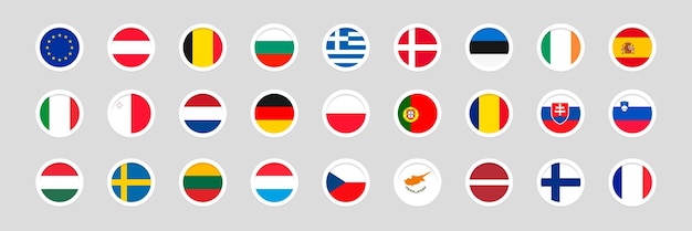 Europese Unie Land Knop Vlag Set Vectorillustratie