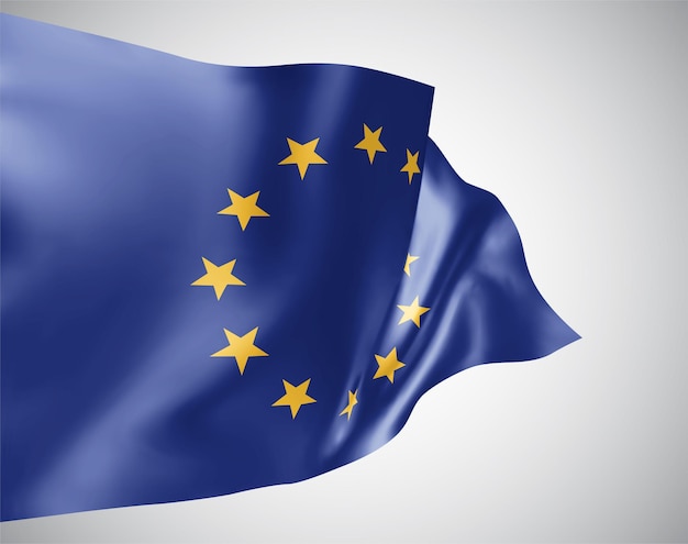 Europese Unie, vector vlag met golven en bochten zwaaien in de wind op een witte achtergrond.