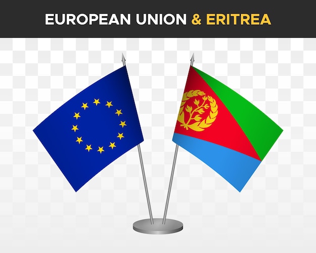 Europese unie vs eritrea bureau vlaggen mockup geïsoleerde 3d vector illustratie eu tafel vlaggen