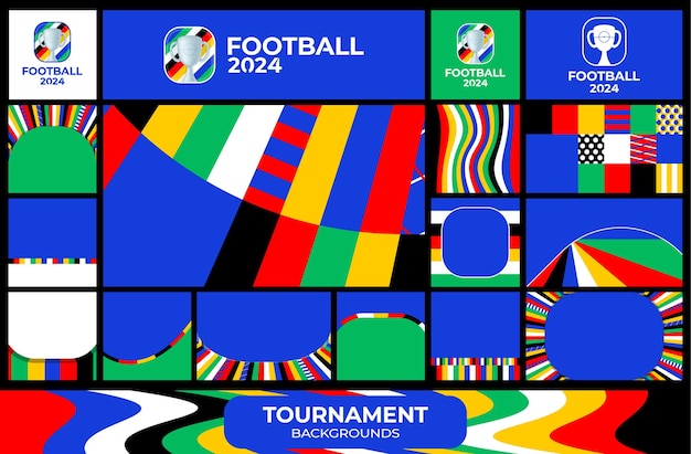 Europese voetbal 2024 sociale media achtergronden set Vector illustratie Voetbal voetbal cup 2024 in Duitsland vierkant en horizontaal patroon achtergrond of banner kaart website blauwe kleur
