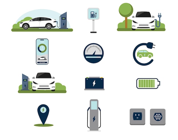 Vector ev car icon collection