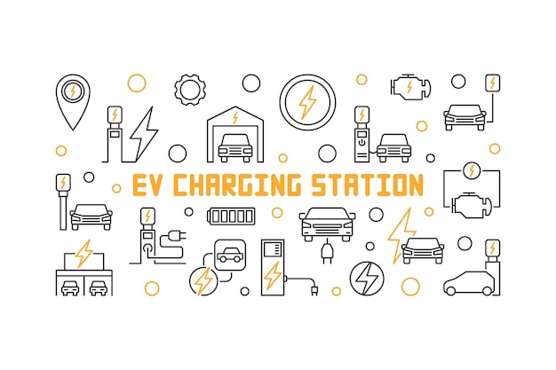 EV charging station vector illustration in thin line style