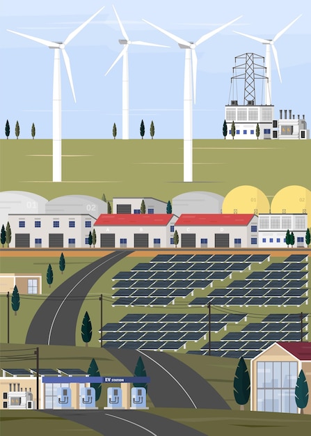 Ev station and electric city supply form power plant with renewable energy