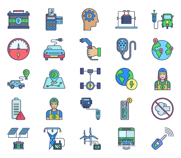 Ev station and electric vehicle icon set