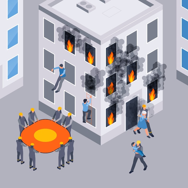 Evacuation illustration in isometric view