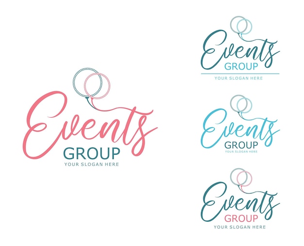 Vector evenementen groepslogo, evenementen vector logo, evenementen logo met ballonnen