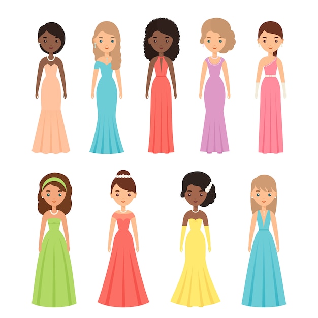 Evening dresses for women.  illustration. female textile, flat design.