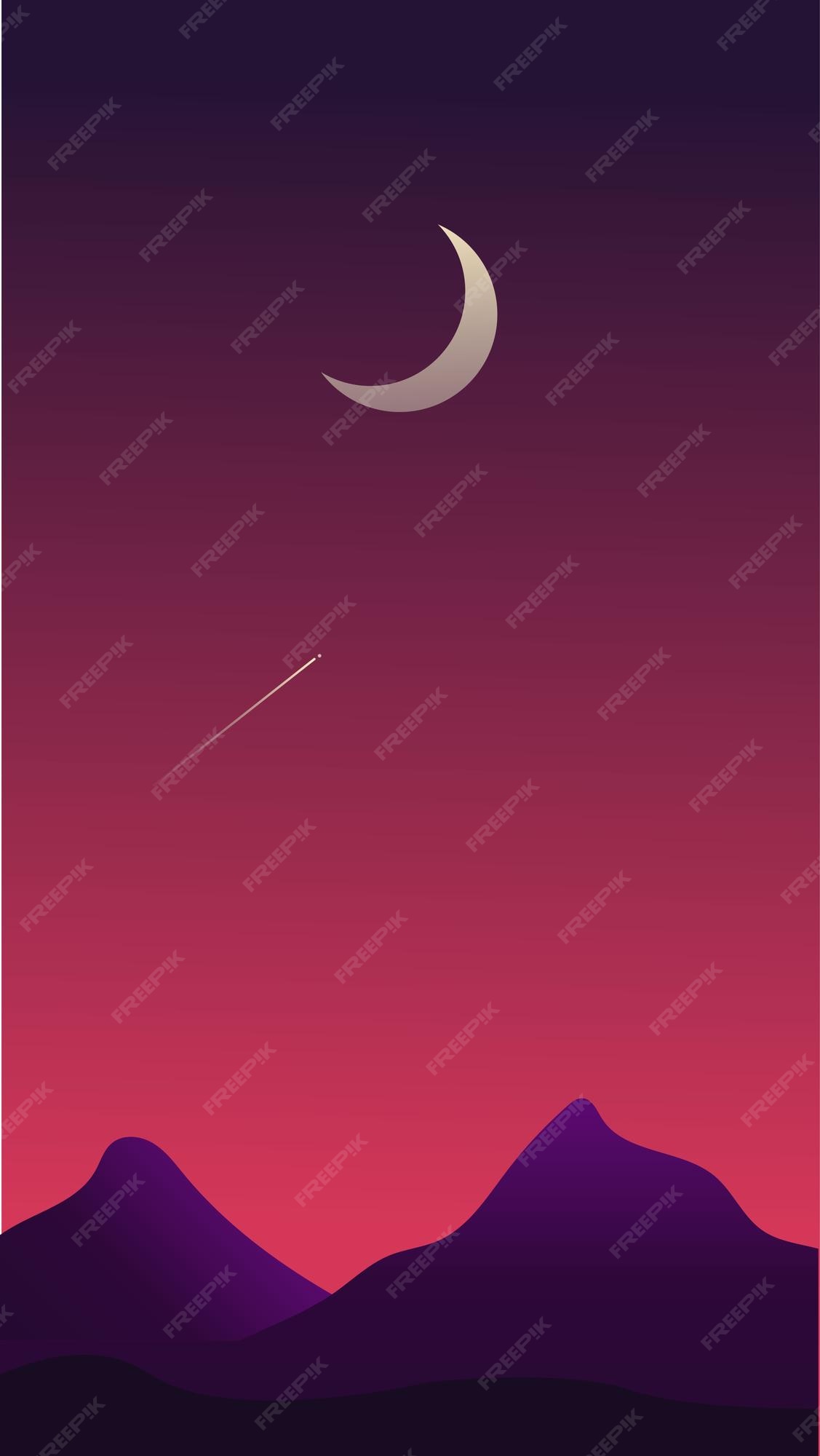 Premium Vector  Evening sky mountains and moon minimalist mobile wallpapers