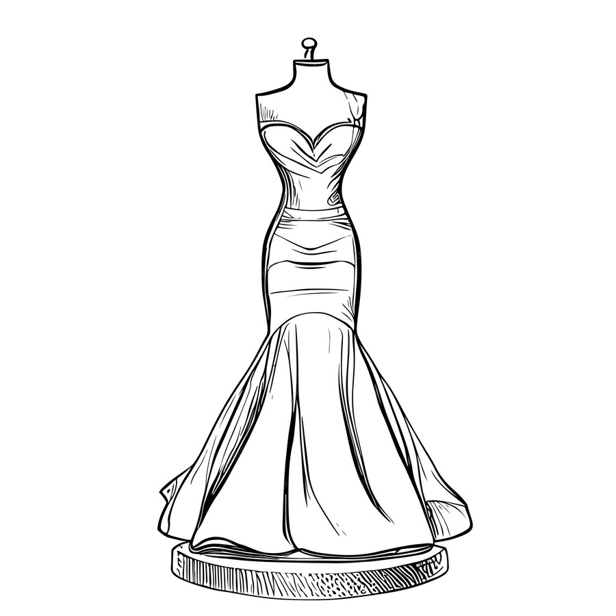 Premium Vector | Evening or wedding dress on a mannequin hand drawn ...