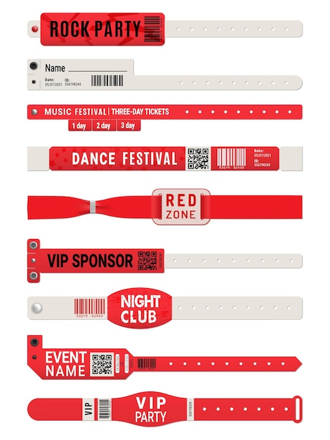 Vector event access bracelet or wristband mockups