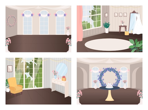 Vector event halls flat color illustration set