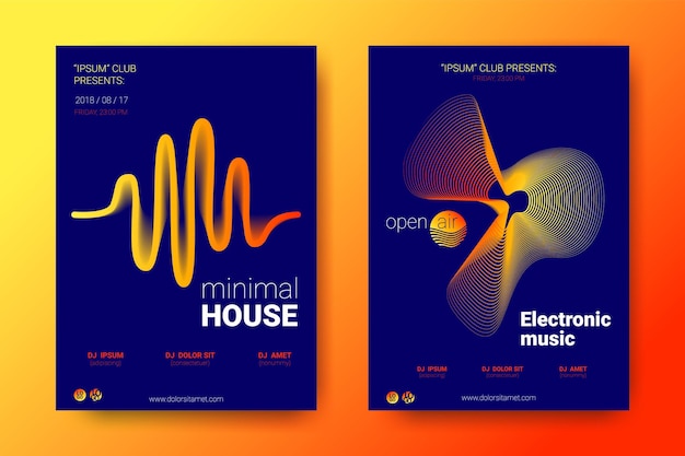 Event of house or techno music dj flyers collection