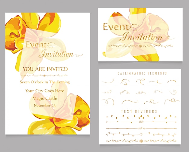 Vector event invitation and text dividers with calligraphic elements