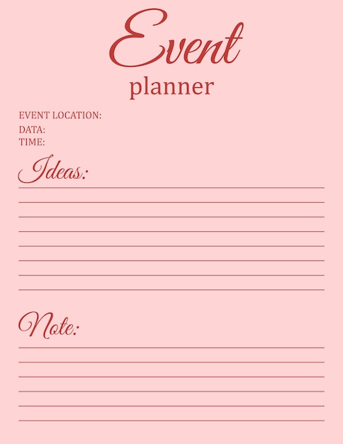 Event planner template minimalistic notebook page design vector illustration