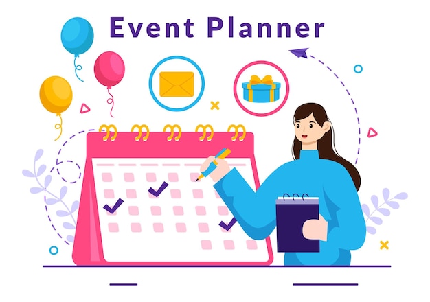 Vector event planner vector illustratie met planning schedule en calendar concept in flat background