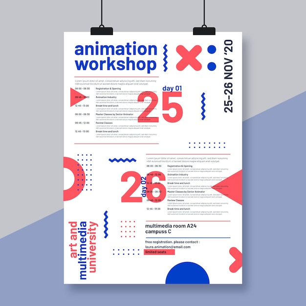 Vector event programming poster template with small shapes