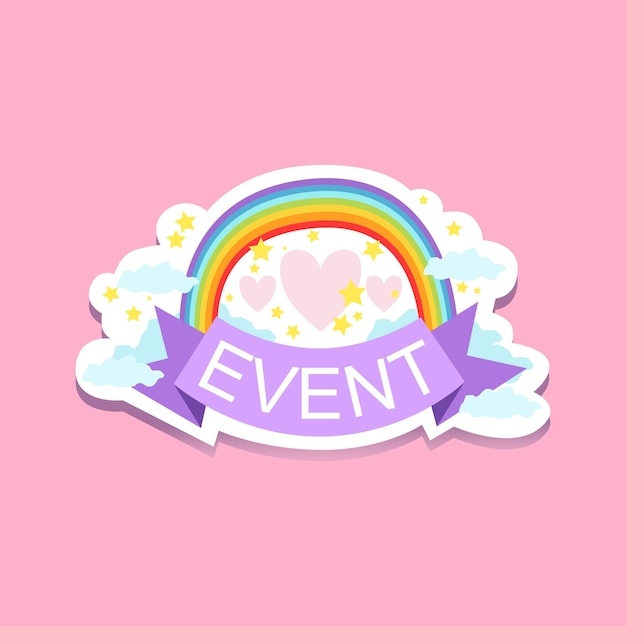 Event Template Label Cute Sticker With Rainbow