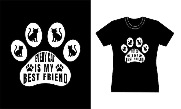 Vettore ogni gatto e' il mio migliore amico. disegno di maglietta. disegno di maglietta.
