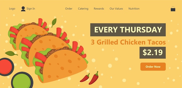 Ogni giovedì tacos di pollo alla griglia con sconto.