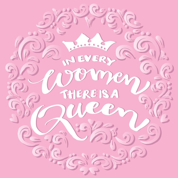 In every woman there is a queen, hand lettering. Poster quotes.