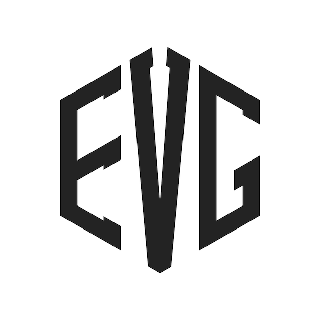 EVG ロゴ デザイン イニシャルレター EVG モノグラム ロゴ ヘクサゴン形