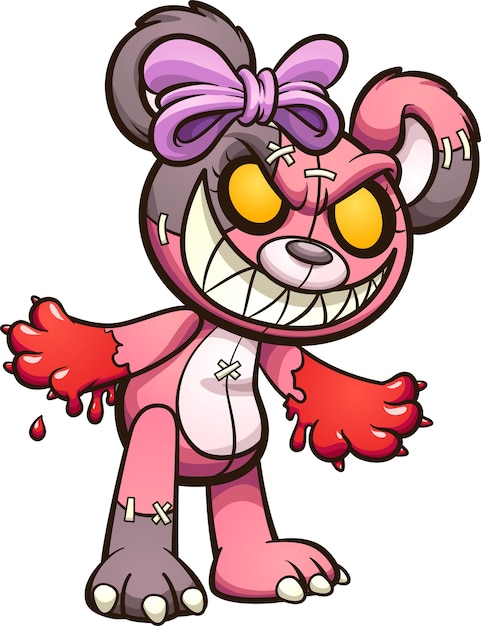 Vector evil cartoon smiling teddy bear