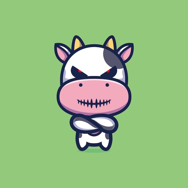 Evil cow mascot cartoon character design premium vector