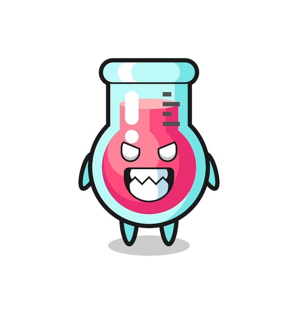 Evil expression of the laboratory beaker cute mascot character