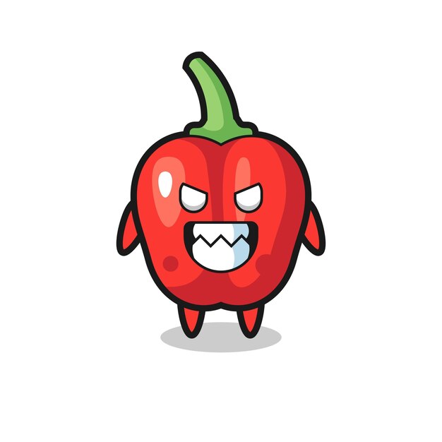 Evil expression of the red bell pepper cute mascot character , cute style design for t shirt, sticker, logo element