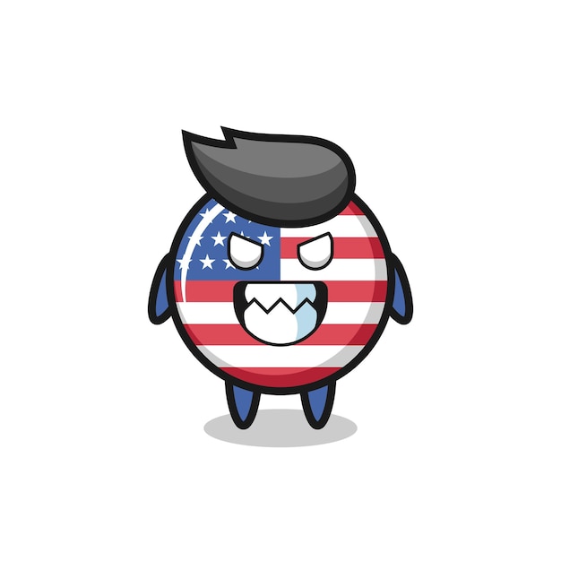 Evil expression of the united states flag badge cute mascot character