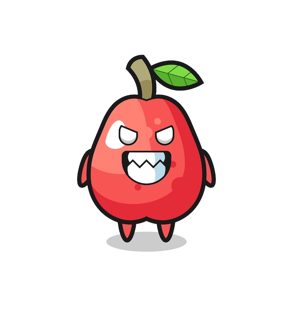 Evil expression of the water apple cute mascot character