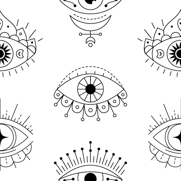 Evil eye seamless pattern Mystic line eyes Magic witchcraft or occult symbol Hamsa eye magical eye decor element