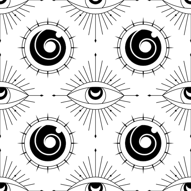 사악한 눈 원활한 패턴 기하학적 다양한 부적 보호 평면 디자인 흑백 현대 유행 디자인