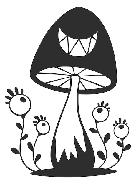 Evil mushroom Spooky fantasy plant black icon