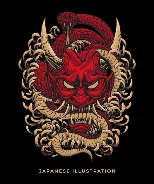 Vector evil oni mask illustration design with detailed vector