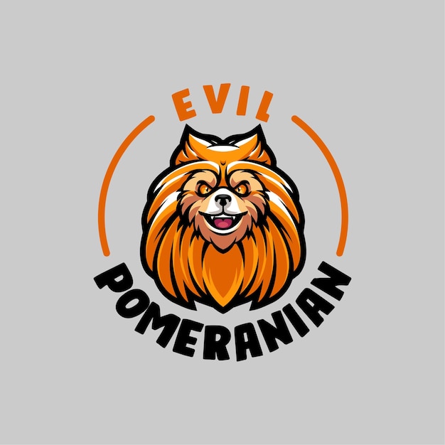 Vettore logo della mascotte della testa di pomerania malvagia